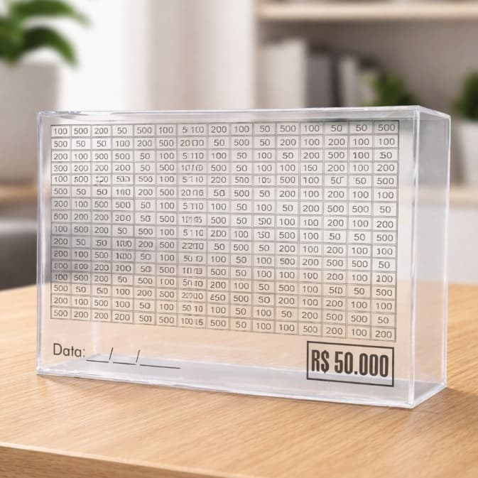 Cofre 50 Mil Desafio Método Japonês Juntar Dinheiro Economizar Em Acrílico