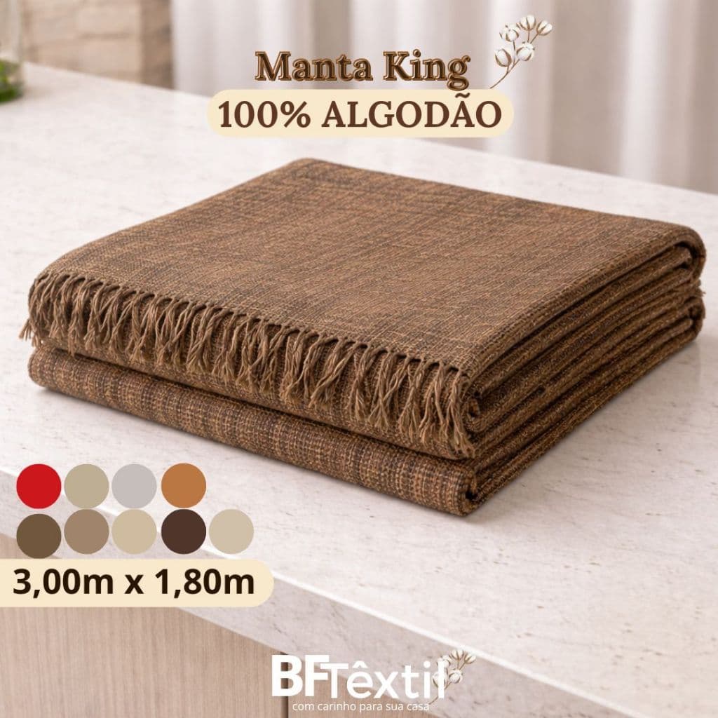 Manta Decorativa para Sofá King Gigante 3,00m x 1,80m 100% Algodão Várias Cores