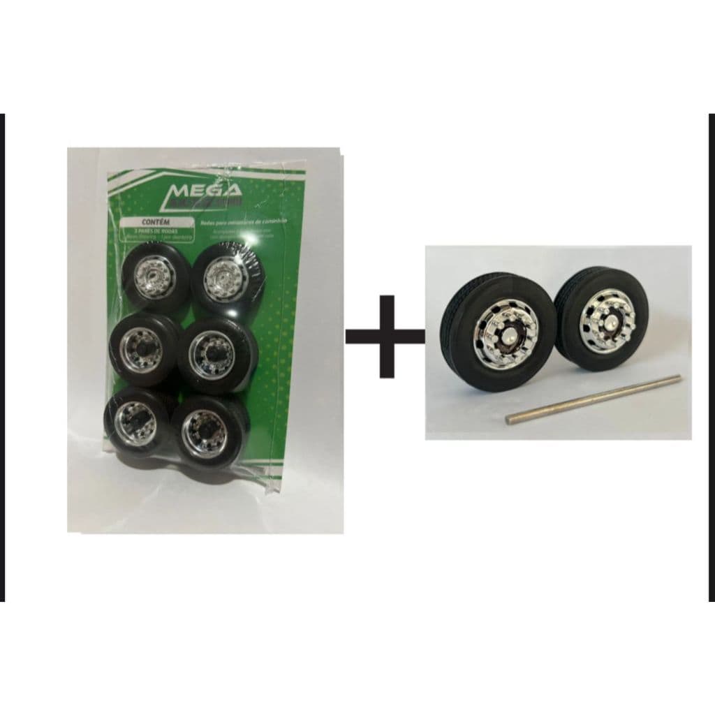 Kit 4 pares de rodas, com dianteira Alcoa com capa boliviana, para miniatura bitruck, pneus em borracha