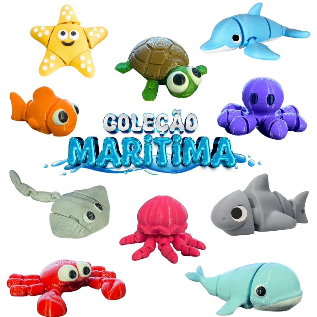 Kit Mini Animais  Flexíveis Bixinhos Articulados Fidget Marinho Mar Oceano gles Verão Praia  Wi