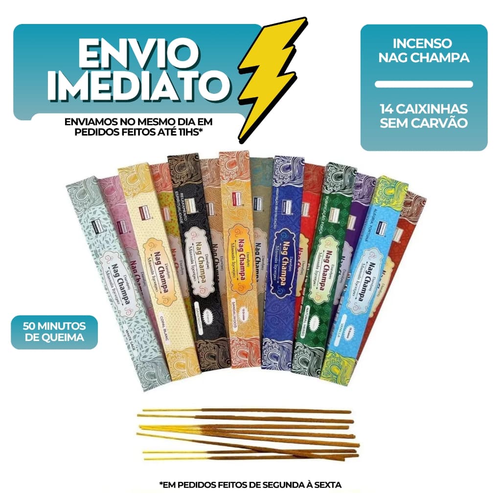 Incenso Sem Carvão Nag Champa Darshan 14 Caixinhas Linha Completa 140 Varetas Totais Aprox.
