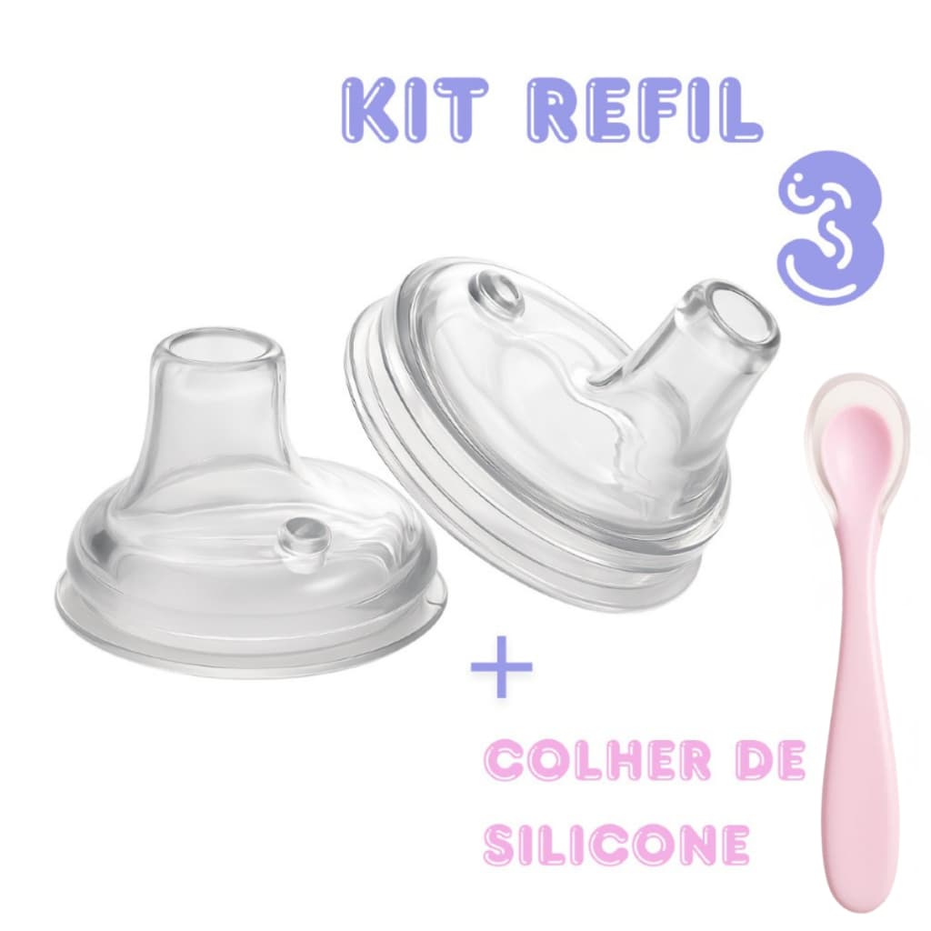 Kit 2 Bicos Reserva para Copo Anti Vazamento Mundo Macio Cefisa + COLHER SILICONE