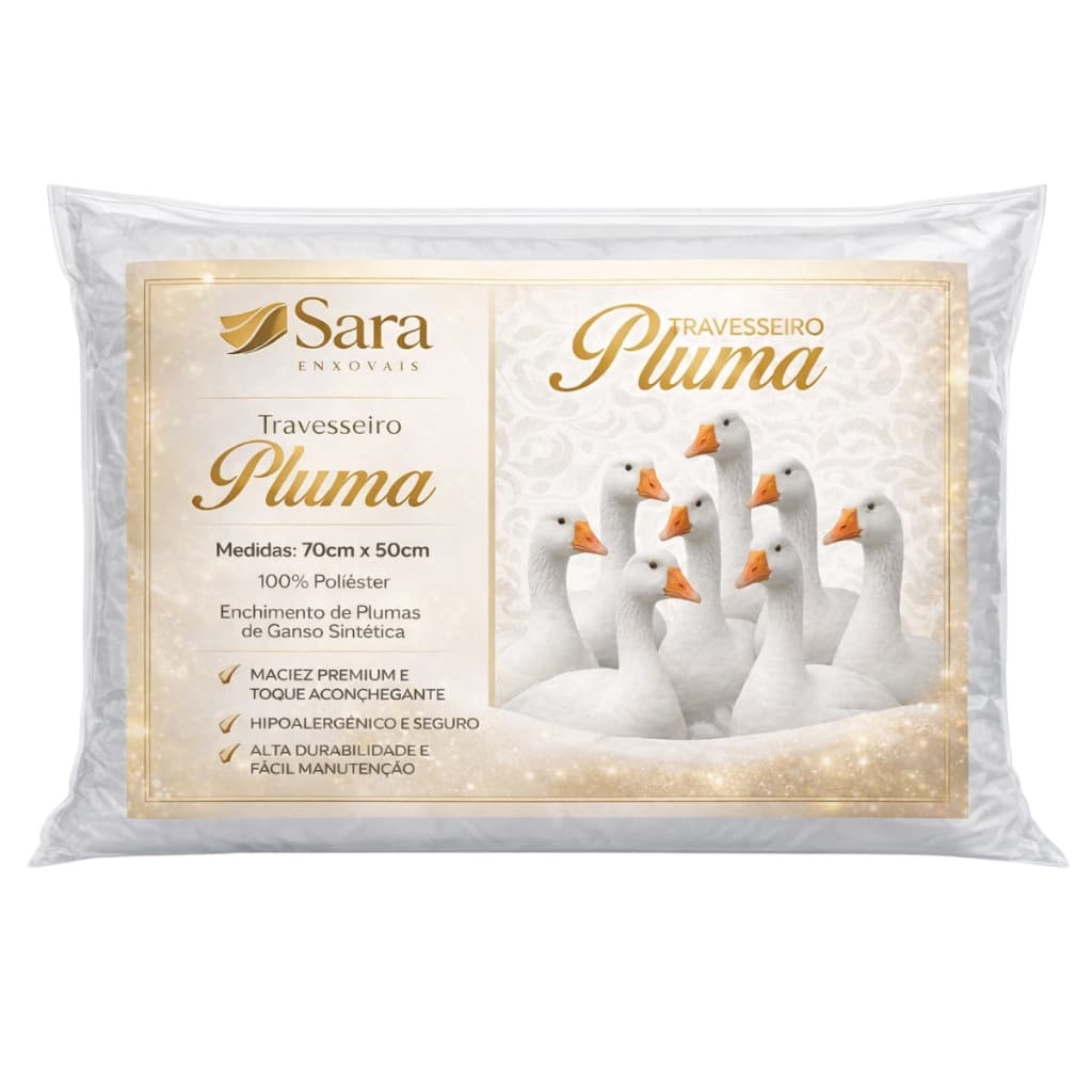 Kits 1 ao 10 Travesseiro Pluma de Ganso Luxuoso Antiacaro 70x50cm Toque Suave