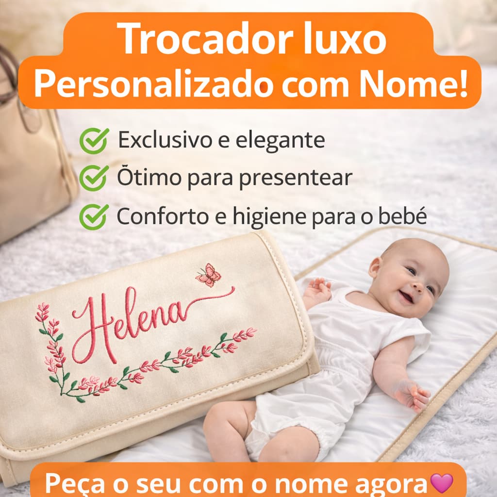 Trocador Luxo Personalizado + Nome do Bebê + Portátil + Impermeável + Bolsa Maternidade