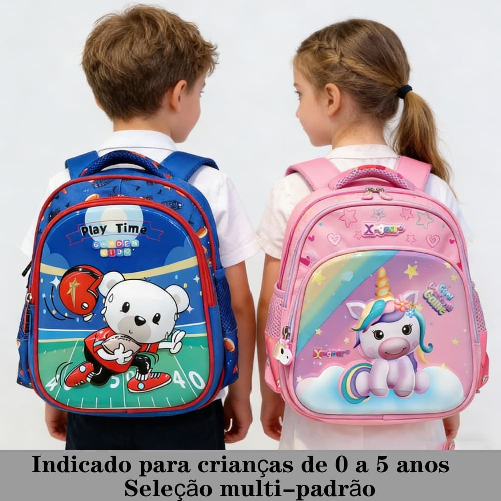 Saco de escola de jardim de infância universal para meninos e meninas, adequado para 1-5 anos de idade, 3D bump design