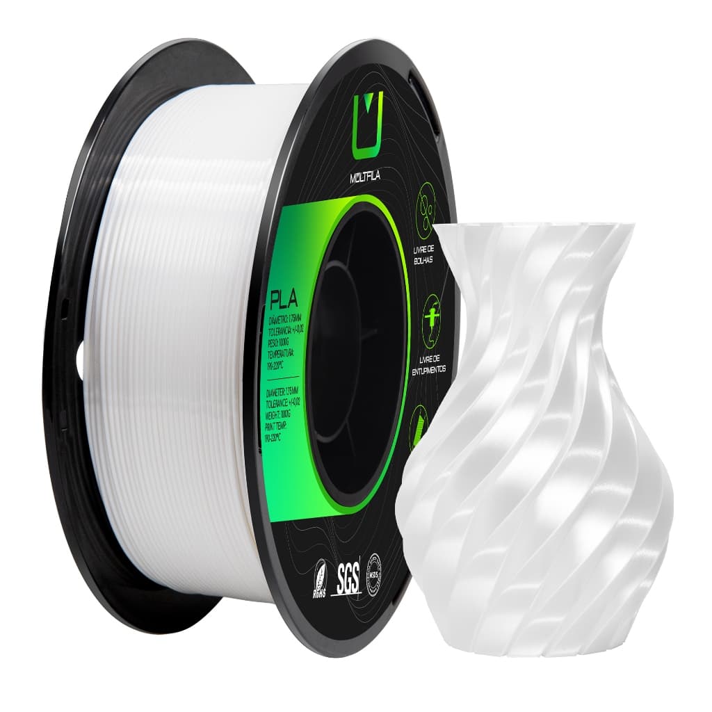 Filamento PLA Silk Impressora 3D Branco Metalizado 1kg - 1,75mm Multfila