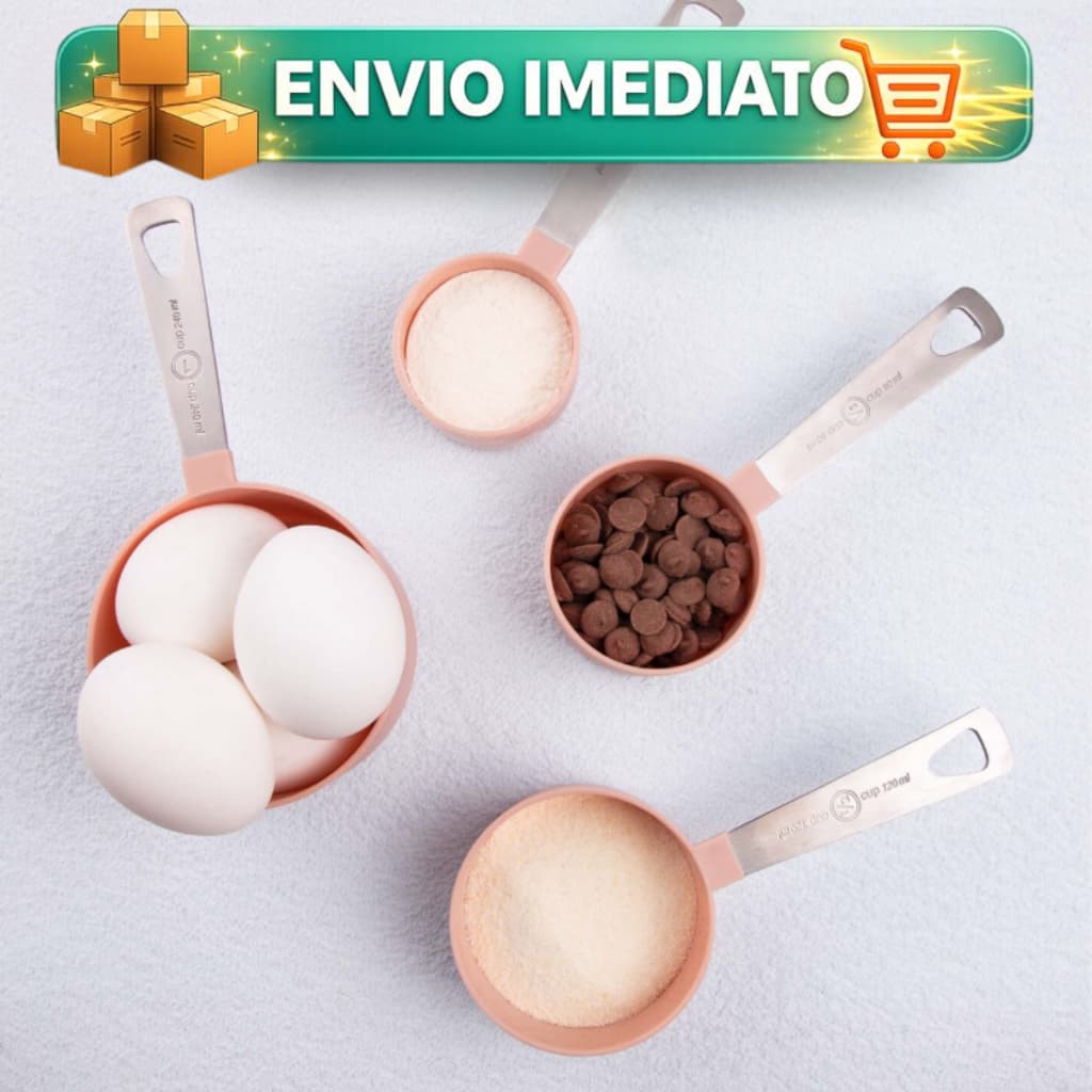 Conjunto Xícaras Medidoras 4 Peças Inox 240ml 120ml 80ml 60ml Cabo Rosa - Hercules