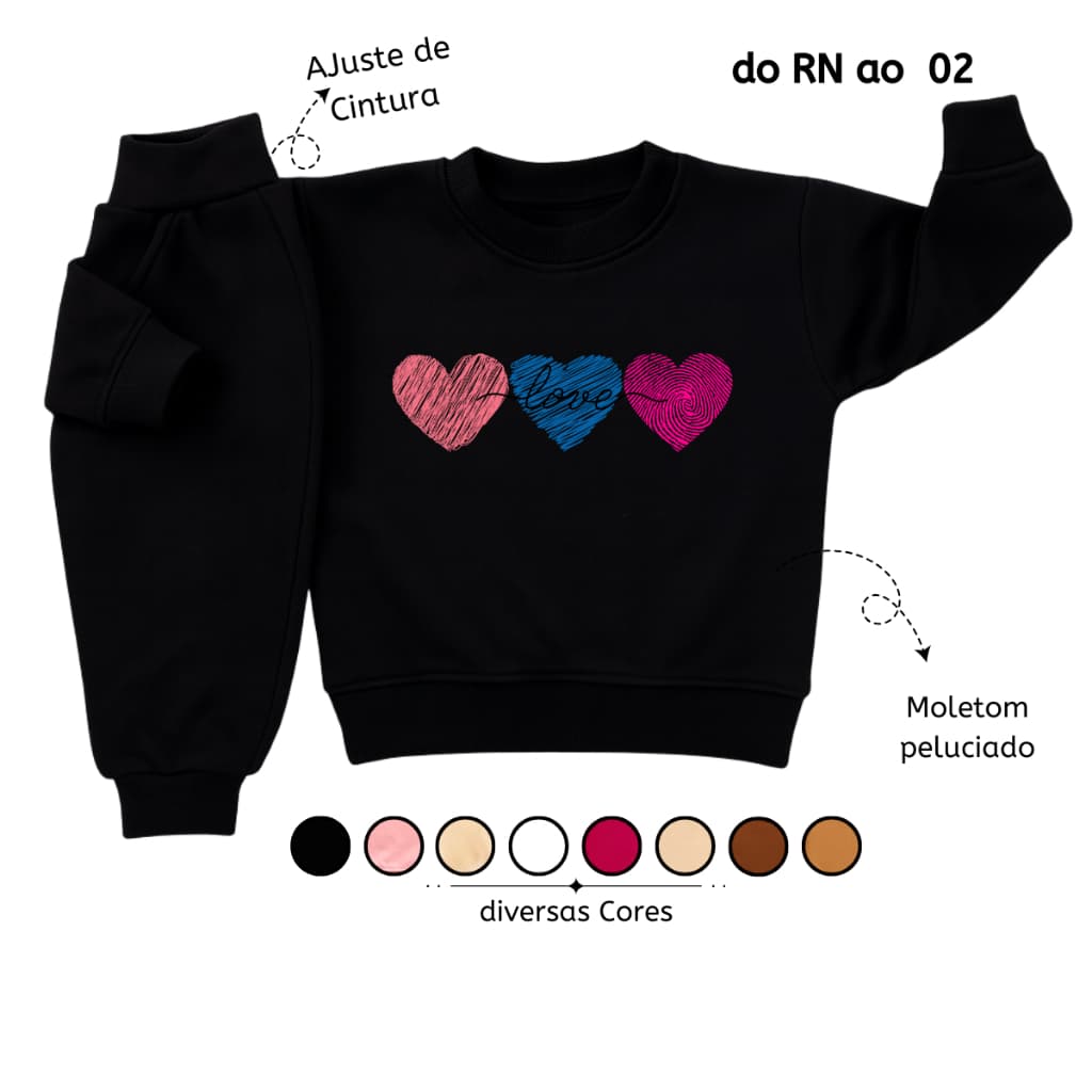 Moletom Infantil de Frio para Menina Grosso - Roupa de Inverno para Bebê RN P M G GG 02 Coração