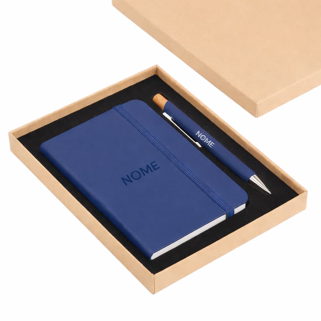 Kit Presente Bloco com Pauta + Caneta Personalizado com Nome Caixa Papelão