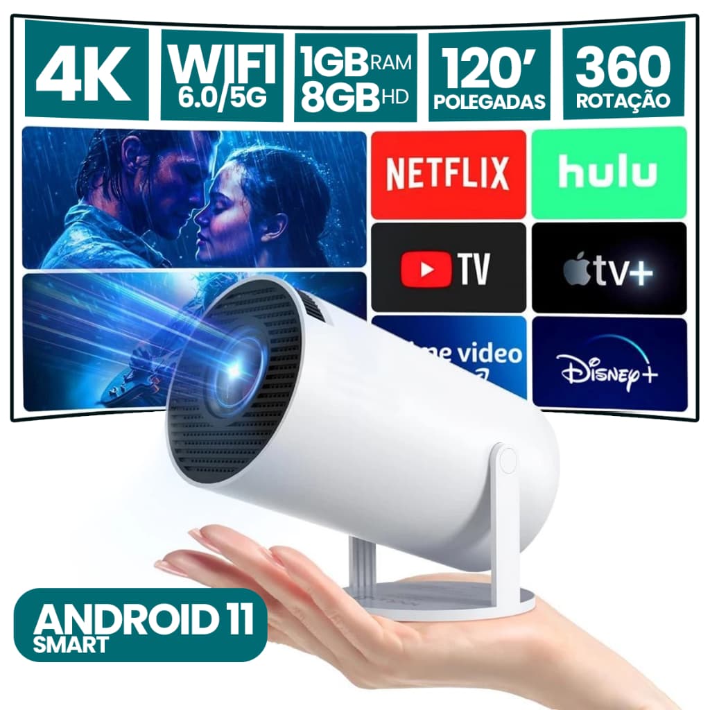 Projetor HY300 Original Portátil Smart Android 4K Full HD WiFi Bluetooth HDMI Alto Falante Embutido