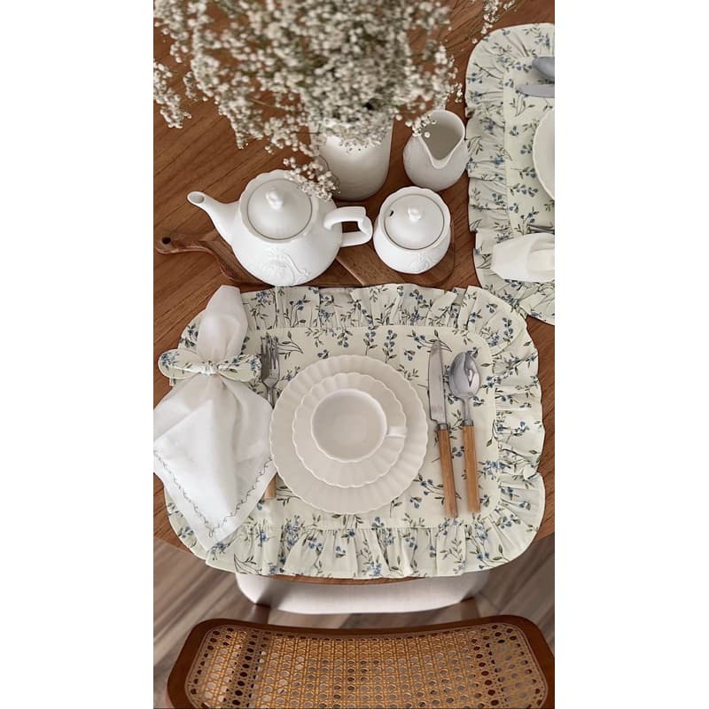 Kit Jogo americano flores off babadinho, Coleção Farmhouse ( 2 Lugares a mesa )