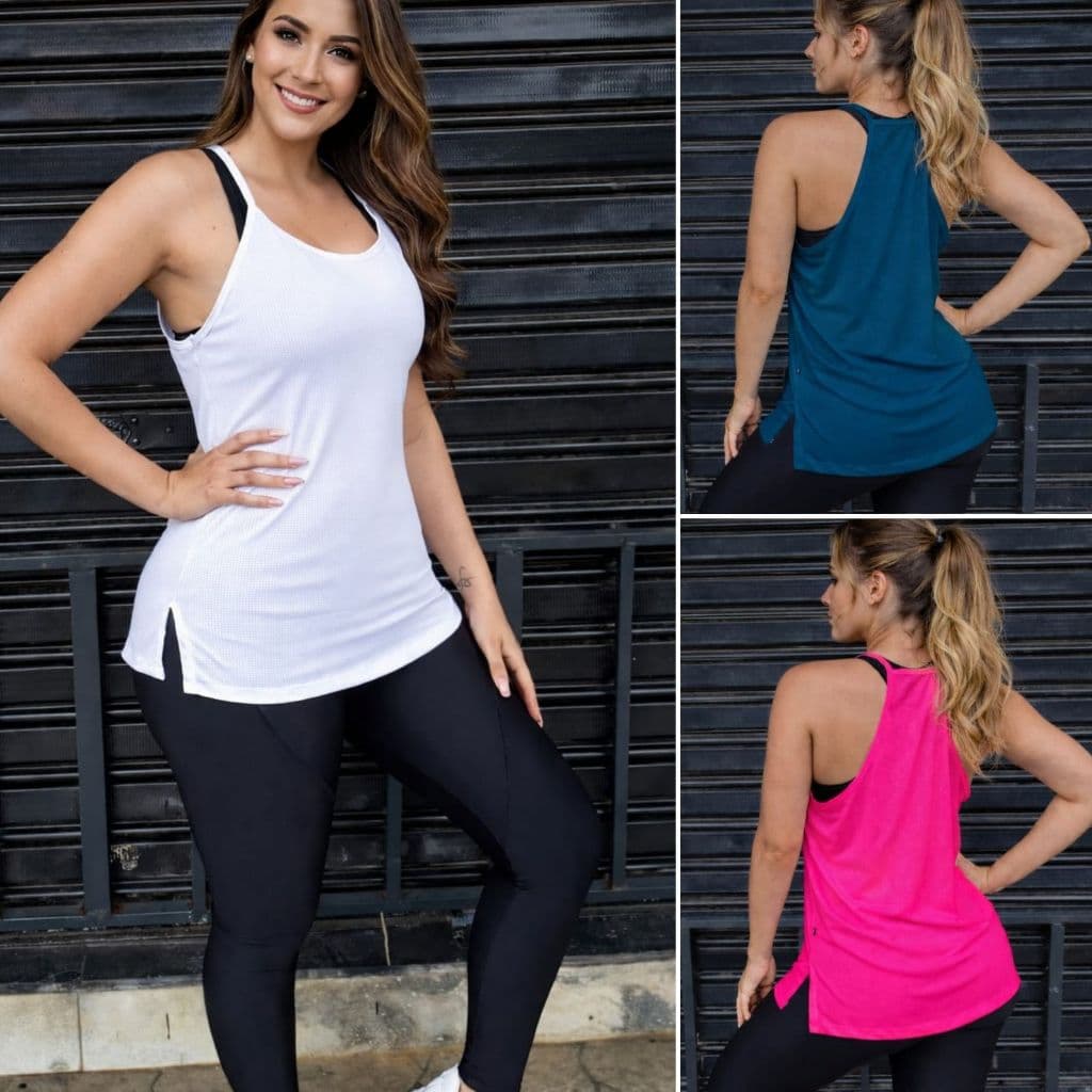 Blusa Feminina Dry Fit Com Alça Fenda }Academia Veste Leggins Tapa Bumbum Tule  Camiseta Top Cropped  Camisão  T-shirts