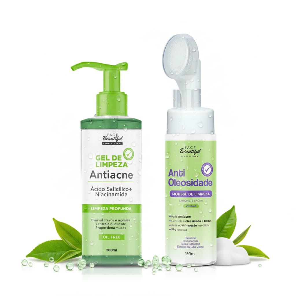 Kit limpeza profunda Gel de Limpeza antiacne Mousse Antioleosidade Sabonete facial Face Beautiful