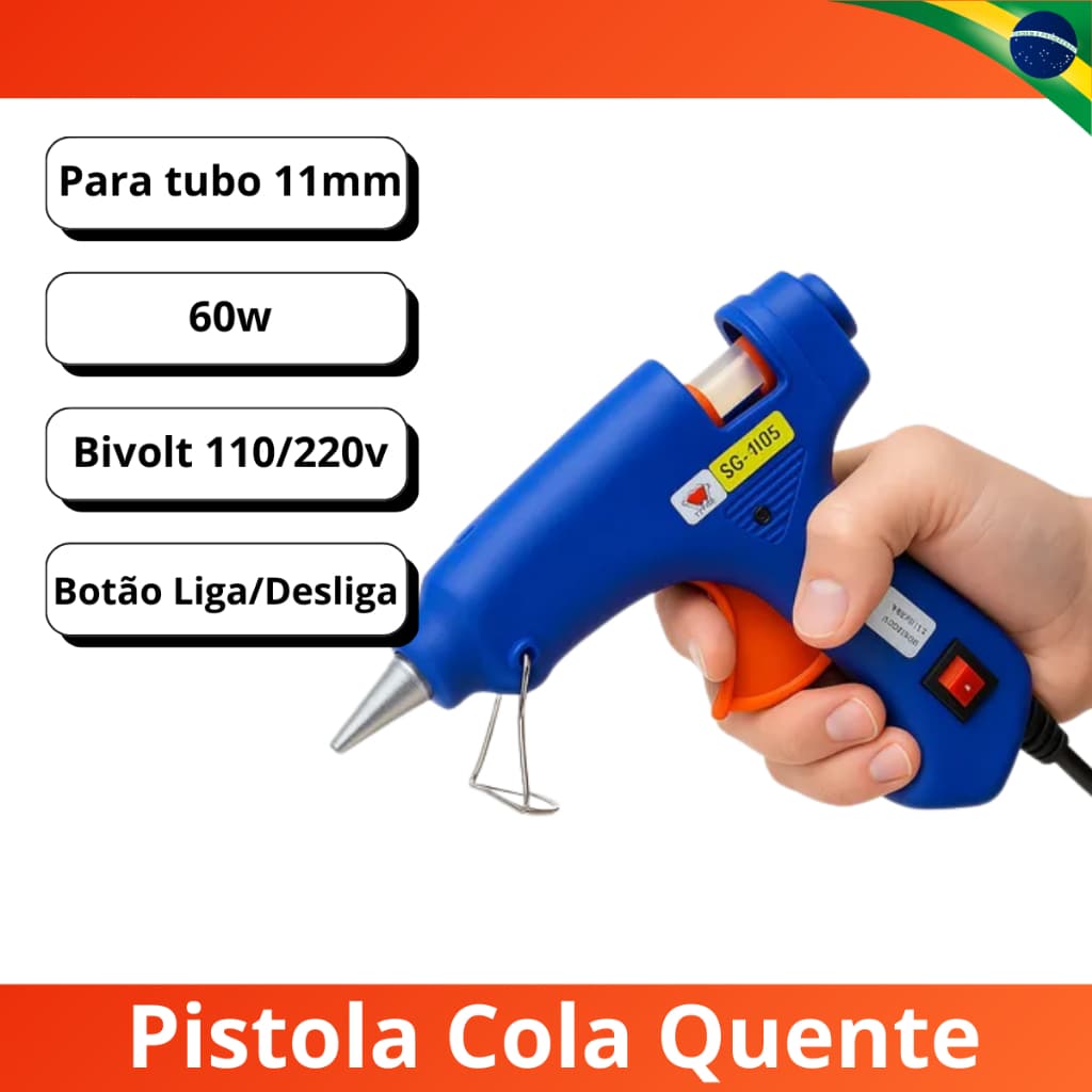 Aplicador de Cola Quente 60w Bivolt 110/220v Profissional 11mm Bastão Grosso Escolar Artesanato