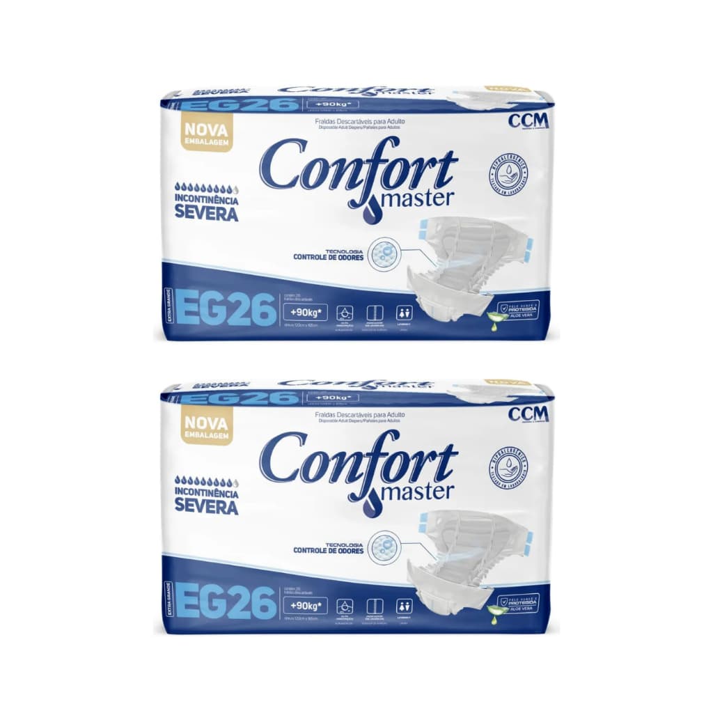 Kit 2 Fraldas Geriátrica Confort Master Econômica EG 26 Un Cada • Absorção Eficiente, Antivazamento, Hipoalergênica