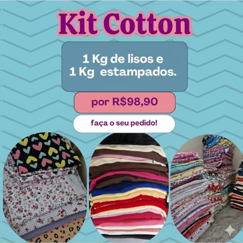 kit 2 kg Cotton Estampado e Liso Tecido 95% algodão 5% elst Calcinha/vestido//calça.