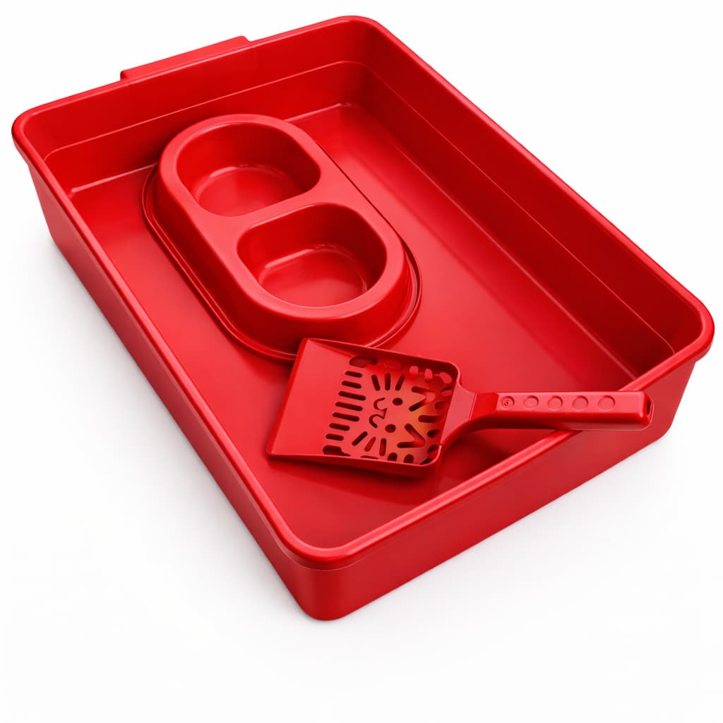 Kit Caixa de Areia para Gatos Bandeja +  Comedouro  + Pá Higiênica