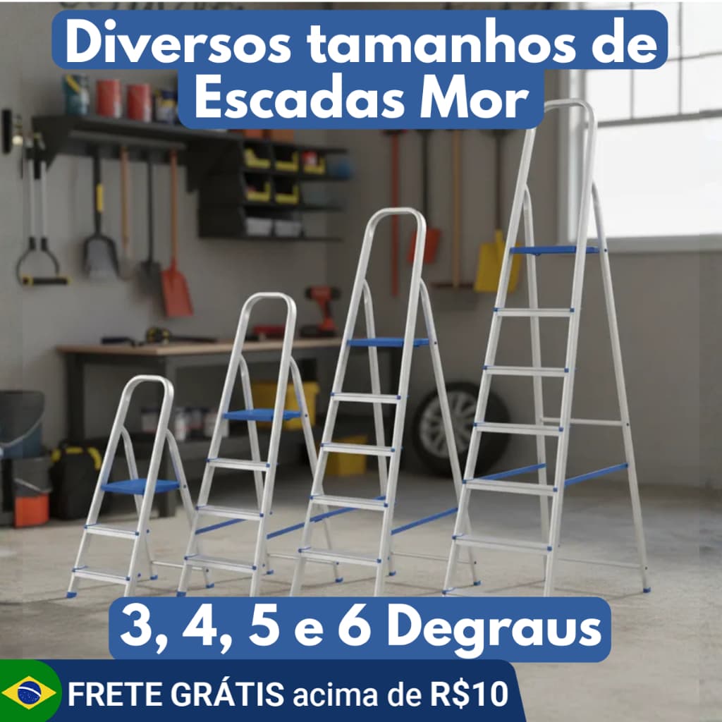 Escada De Alumínio Doméstica 6 5 4 3 Degraus Reforçada Resistente Mor Leve Suporta Até 120Kg