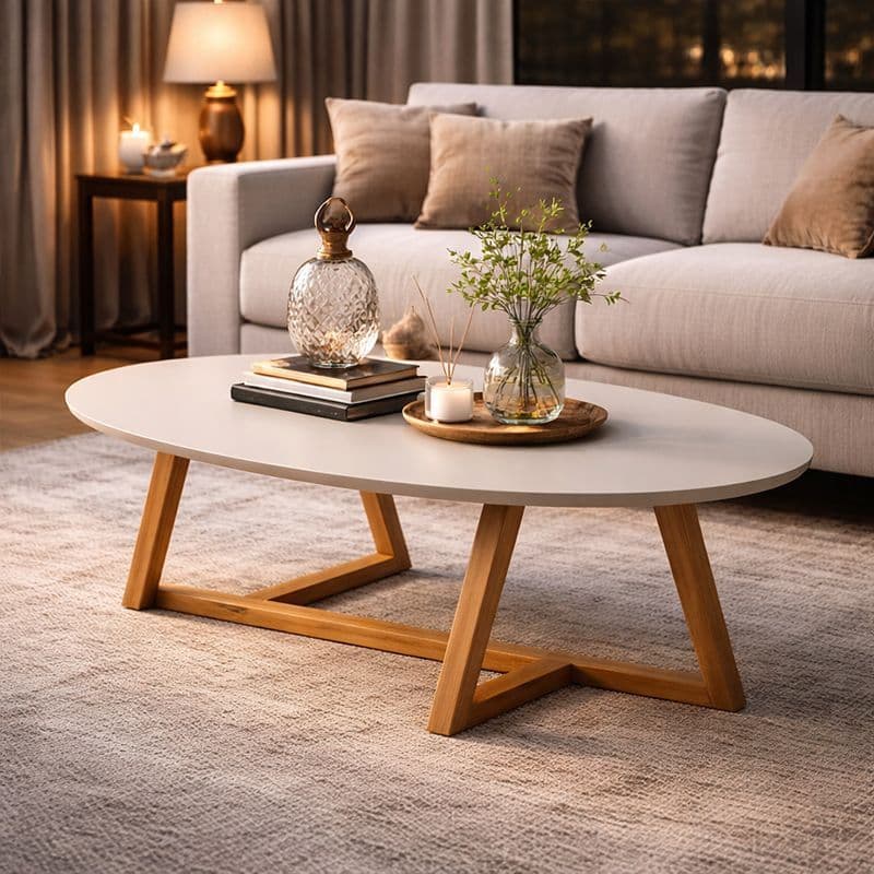 Mesinha De Centro De Sala Classic Oval Pés De Madeira Maciça