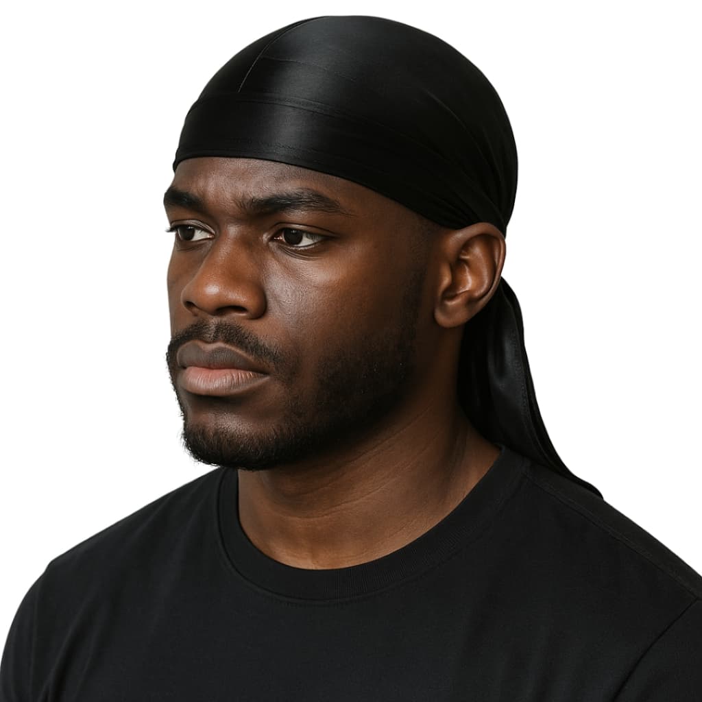 Kit 2 Durag Masculina Preta Cetim Malha Laço Wave Silky Bandana Lenço Wave