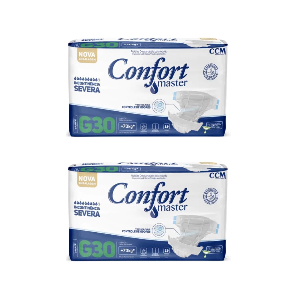 Kit 2 Fraldas Geriátrica Confort Master G 30 Unidades Cada| Econômica, Alta Absorção e Antivazamento