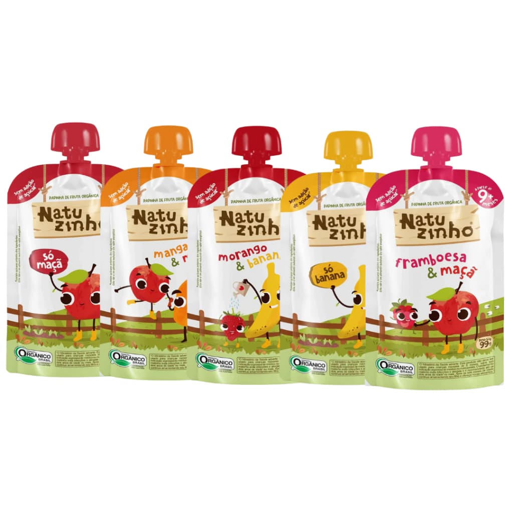 Kit 5 Papinha De Fruta Orgânica 99g Natuzinho Com 5 Sabores Diferentes