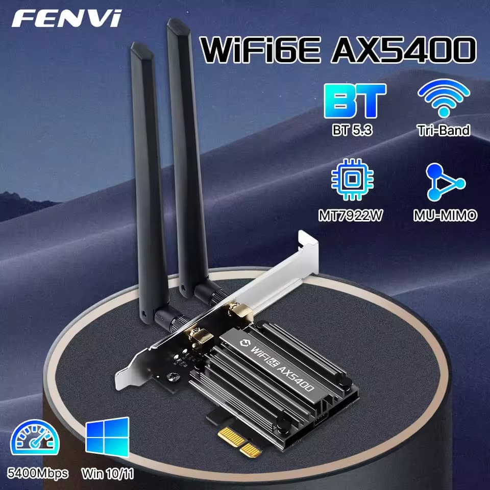 Placa Wi-Fi 6E Fenvi MT7922 AX5400 PCI-E Tri-Band 5374Mbps BT 5.2
