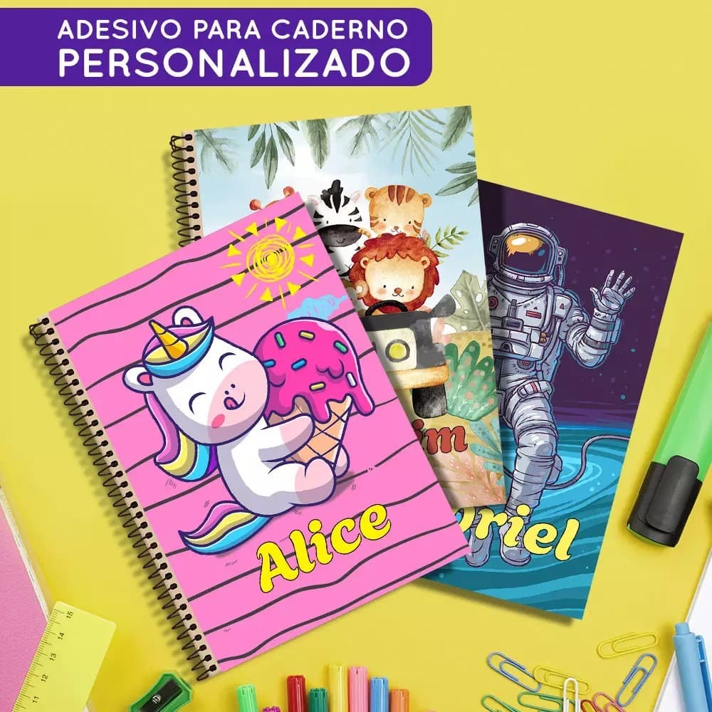 kit 5 Adesivos para Capa de Caderno Personalizado 21x29cm | Qualquer Tema