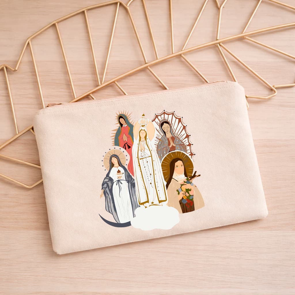 Necessaire 100% Algodão Cru Estampada Nossa Senhora Bolsinha Santas Lançamento Estilosa