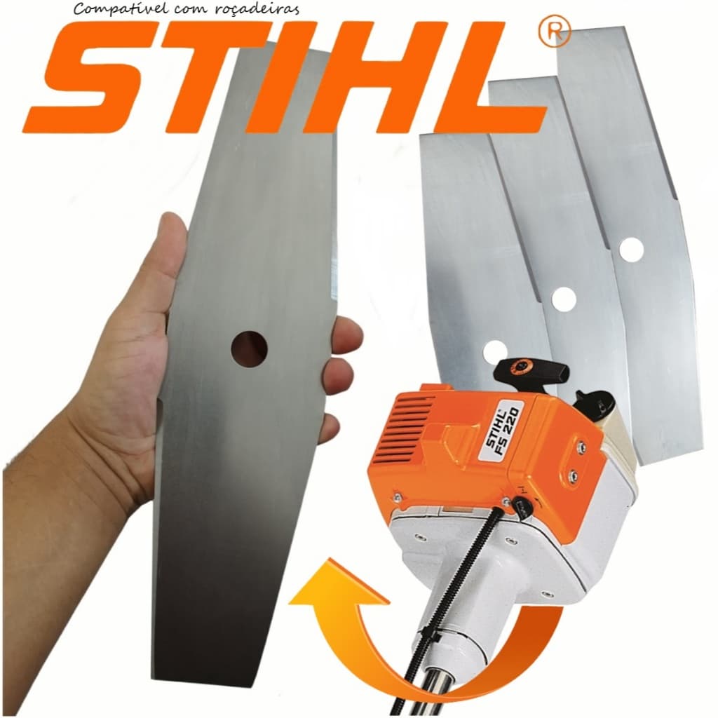 Kit 3 Lâmina Faca 2 Pontas 350mm P/ Roçadeira Stihl Fs160 Fs220 Fs280 Fs290 Fs300 Fs310 Fs350 Fs380