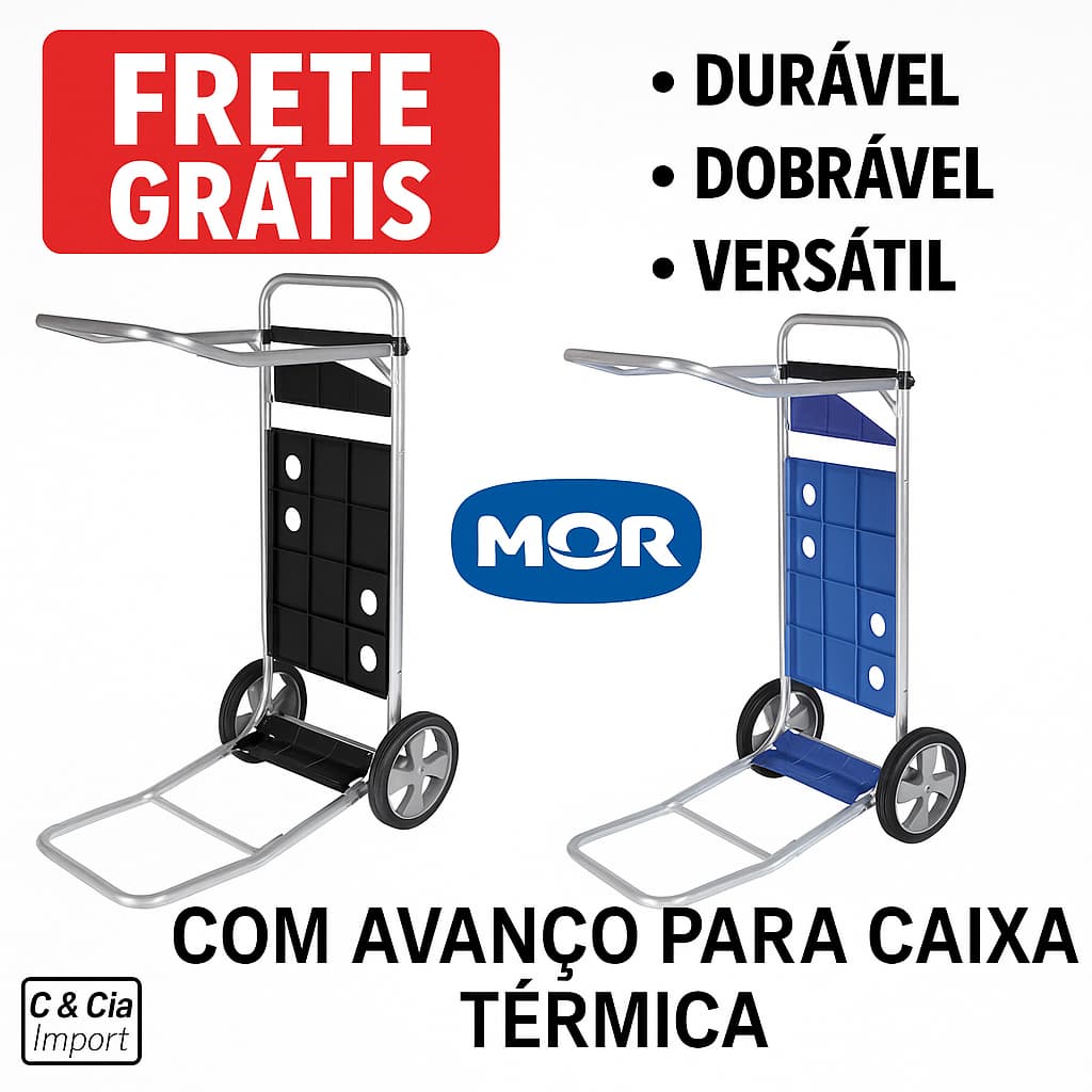 Carrinho De Praia P/ 5 Cadeiras E Cooler Alumínio Vira Mesa