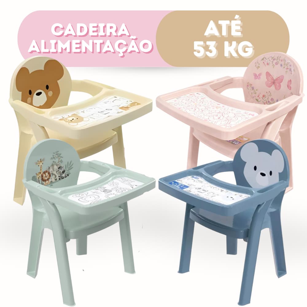 Poltrona de Alimentação Plasutil Infantil Portátil Cadeira Refeição Para Bebê Com Bandeja Para Colorir - Azul e Rosa