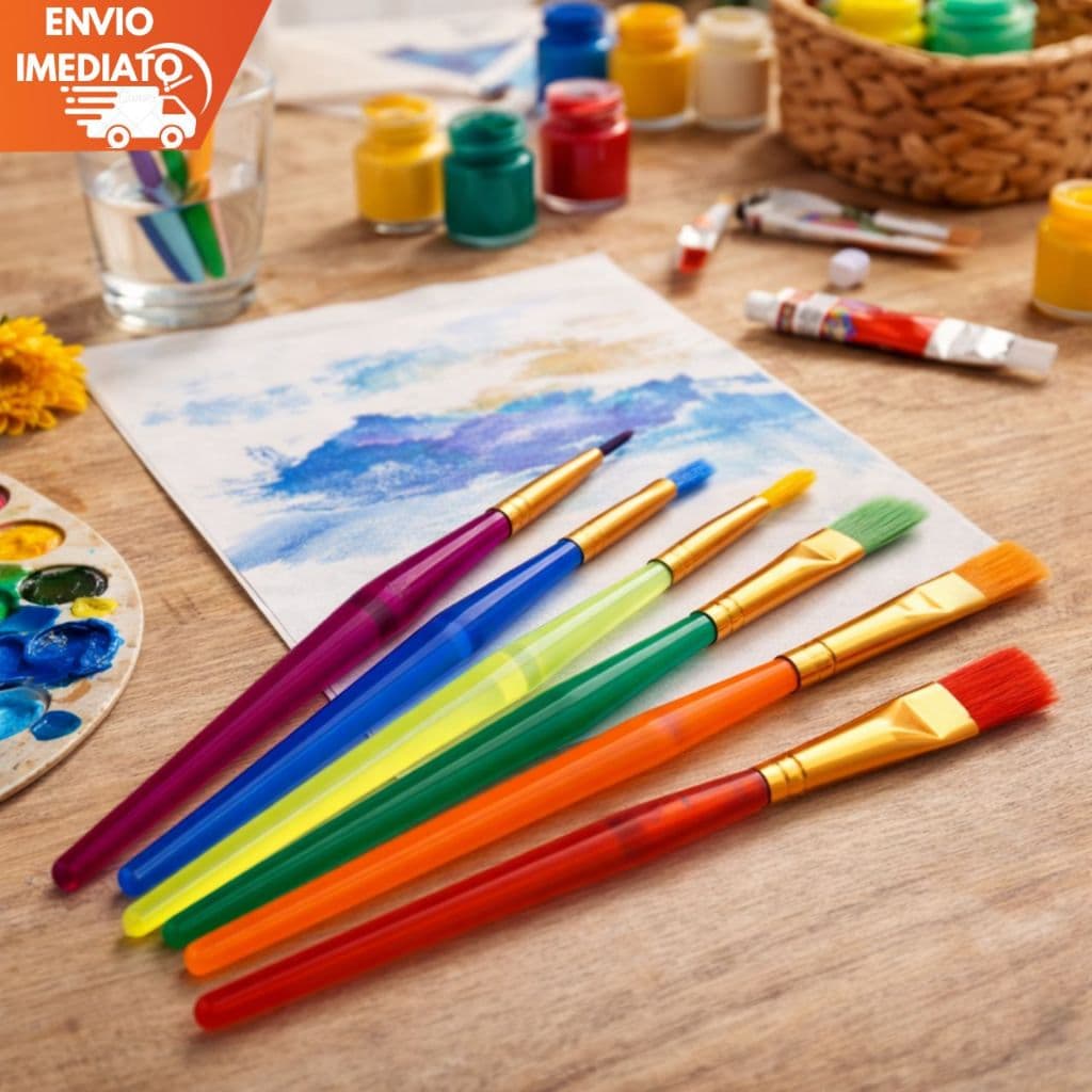 Kit Pincéis Artísticos Nylon Premium Para Artesanato Pintura Cabo Colorido