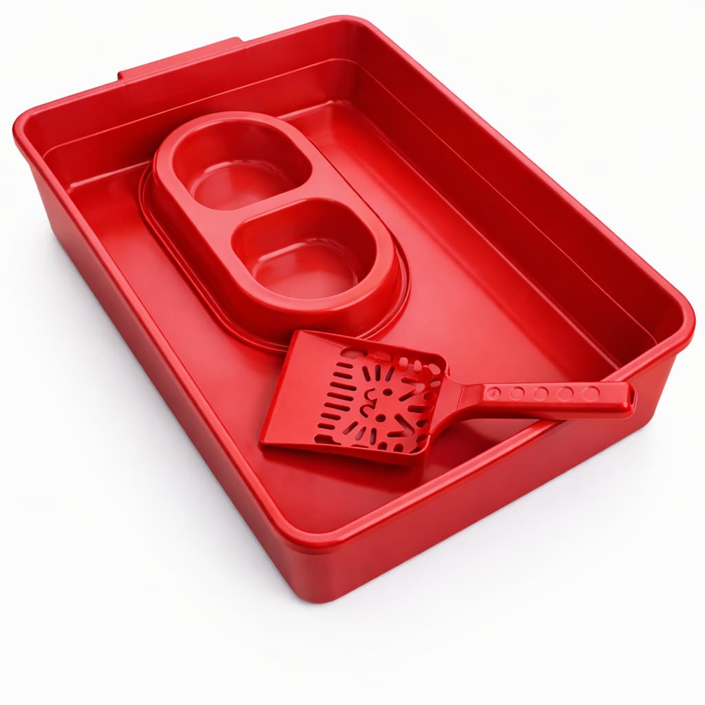 Kit Caixa de Areia para Gatos Bandeja + Comedouro  + Pá Higiênica