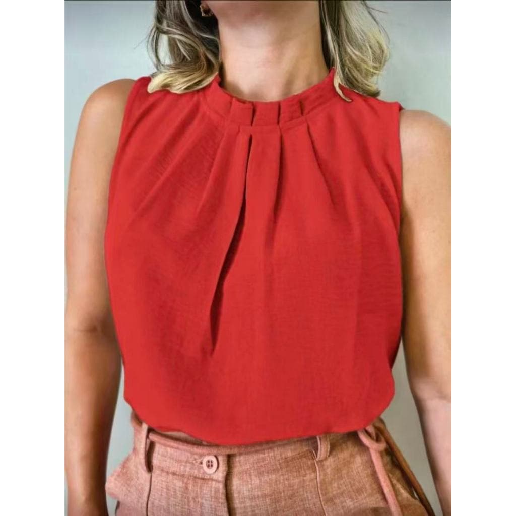 Regata social Feminina tecido duna gola alta com botão na costa 8001