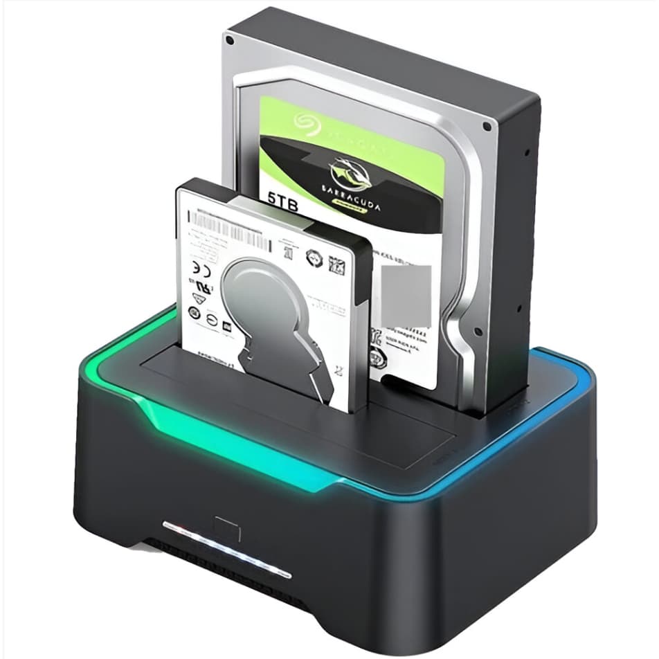 DockStation RGB HDD SSD DUAL SATA 2.5 e 3.5  USB 3.0 e Clonagem Offline até 18TB PC Notebook Game