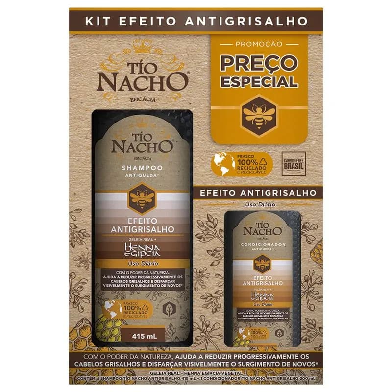 Kit Promoção Tio Nacho Efeito Antigrisalho Shampoo 415ml + 1 Condicionador Efeito Antigrisalho 200ml