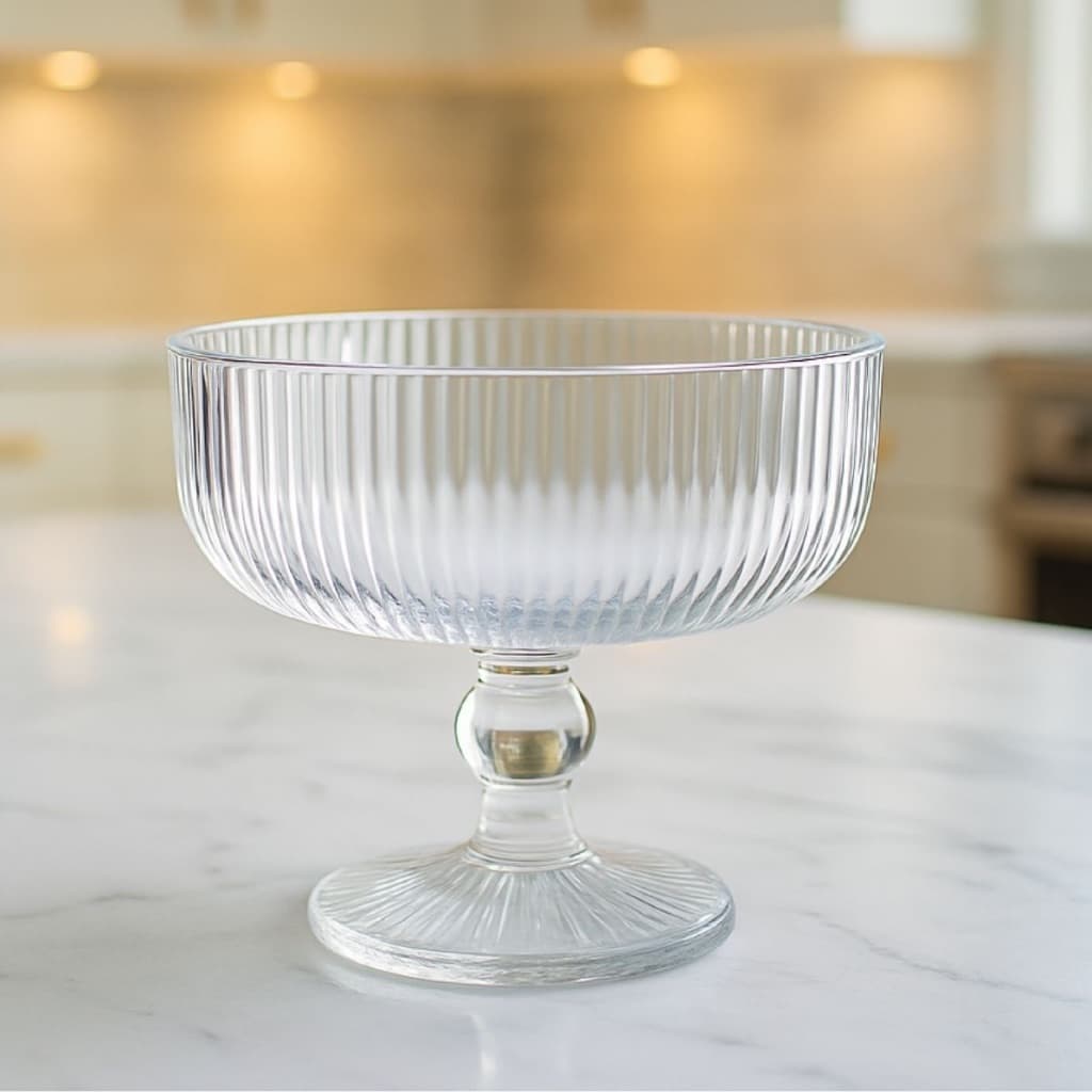 Jogo de 06 Taças de Sobremesa 320ML Vidro Sorvetes Doces Transparente Canelado Luxo Resistente