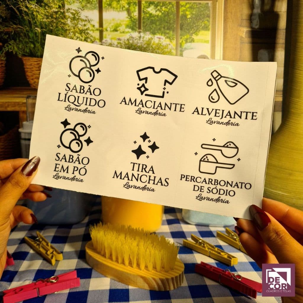 Kit 6 Etiquetas Transparentes para Lavanderia | Sabão Líquido, Sabão em Pó, Amaciante