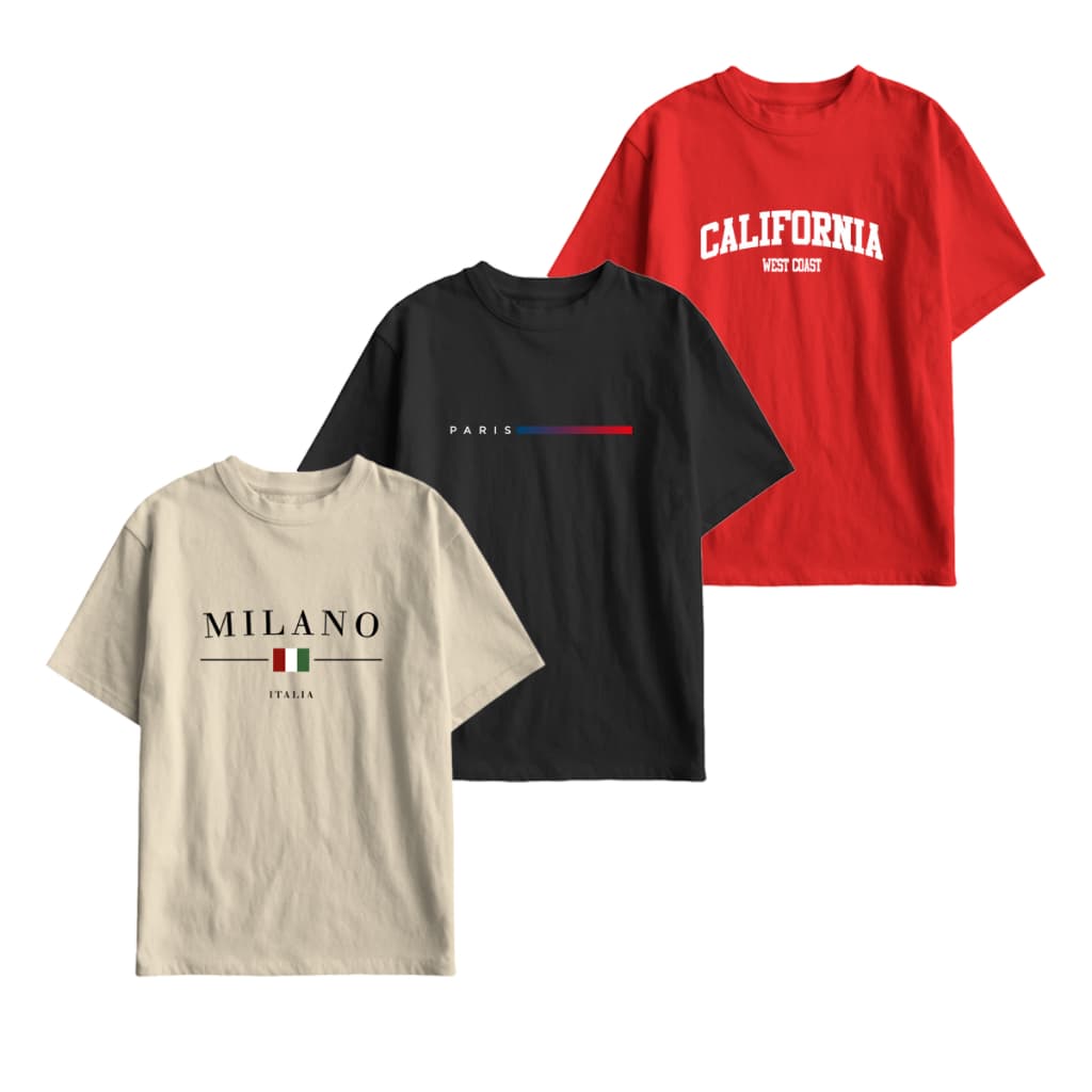Kit 3 Camisetas Infantil Juvenil Milano Paris California Masculina Verão Casual