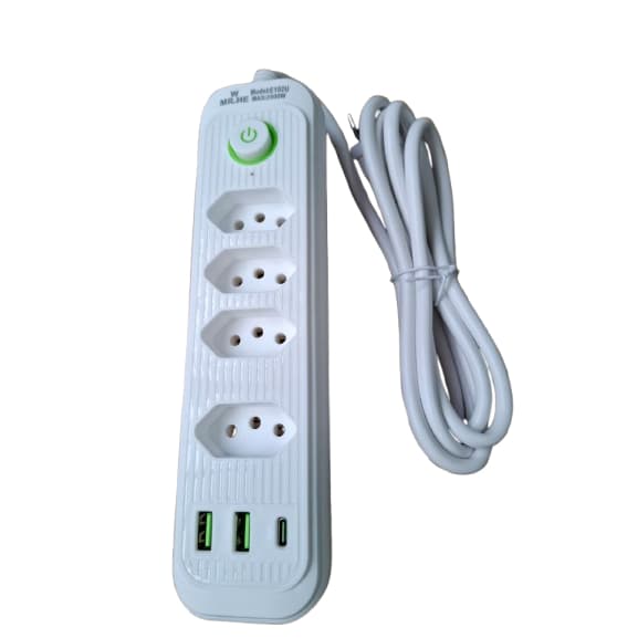Extensão 4 Tomadas 2 USB E 1 USB-C Cabo 2 Metros Com Botão Para desligar Bivolt