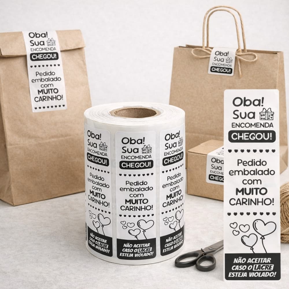 Etiqueta Lacre Delivery Oba Sua Encomenda Chegou - Feito Com Carinho - Embalado Com Amor - Ifood - 99 - Keeta