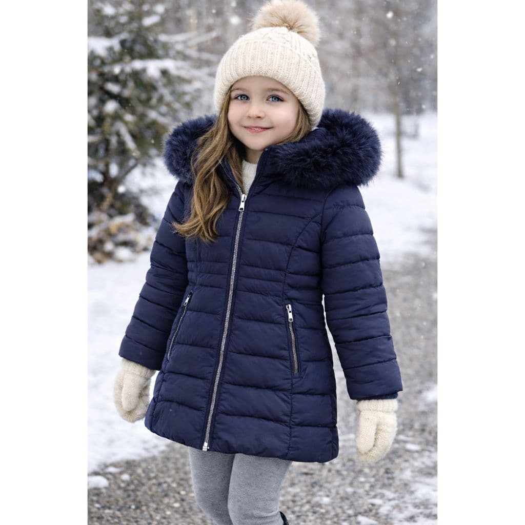 Casaco Acolchoado Grosso com Forro para Meninas, Parka Quente com Capuz à Prova de Vento para crianças