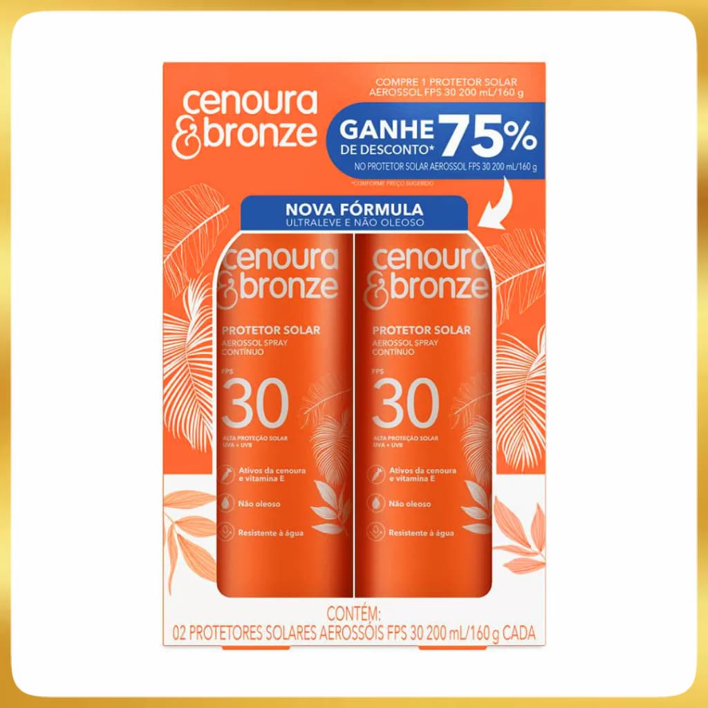 Kit 2 Cenoura & Bronze Protetor Solar Aerossol Spray FPS30 200ml