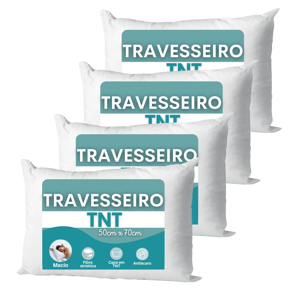 kit 4 Travesseiros TNT 50x70 100% Fibra De Sintética Antialérgico