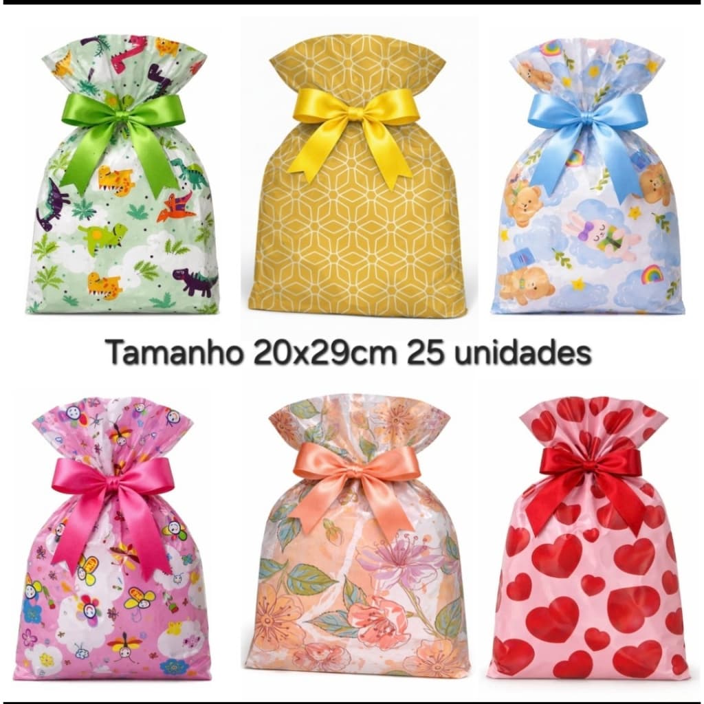 Saco de Presente BOPP 20x29cm 25 unidades Varias Estampas Premium