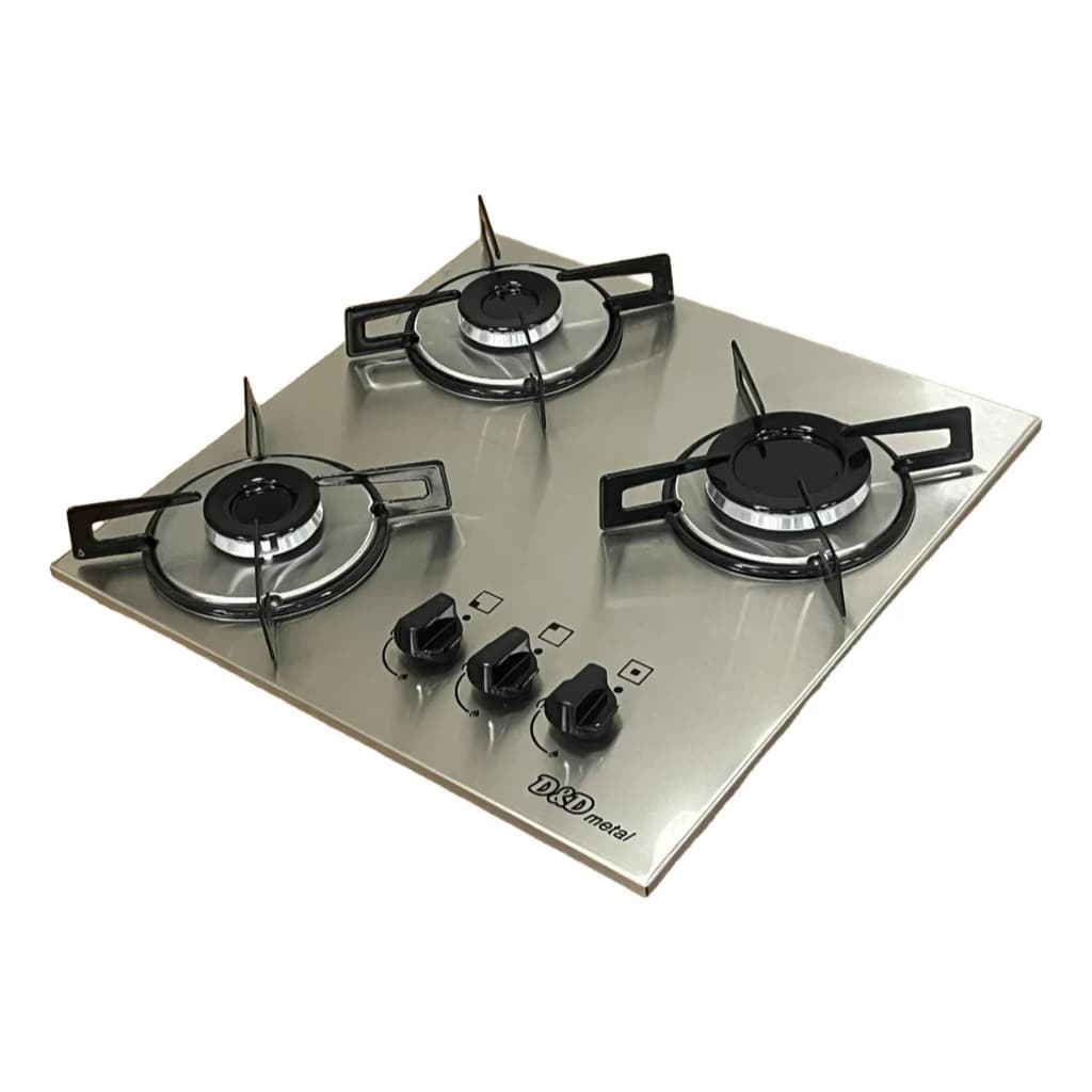 Fogão Cooktop Inox D&d 3 Bocas A Gás Inox Bivolt