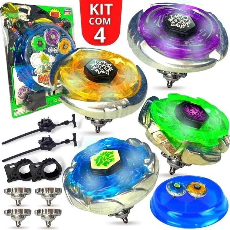 Beyblade Metal Led Kit com 1e 2 e 4 Pião Tornado Com Arena Lançador, Speed Top Tornado , Brinquedo, Sem Tela.