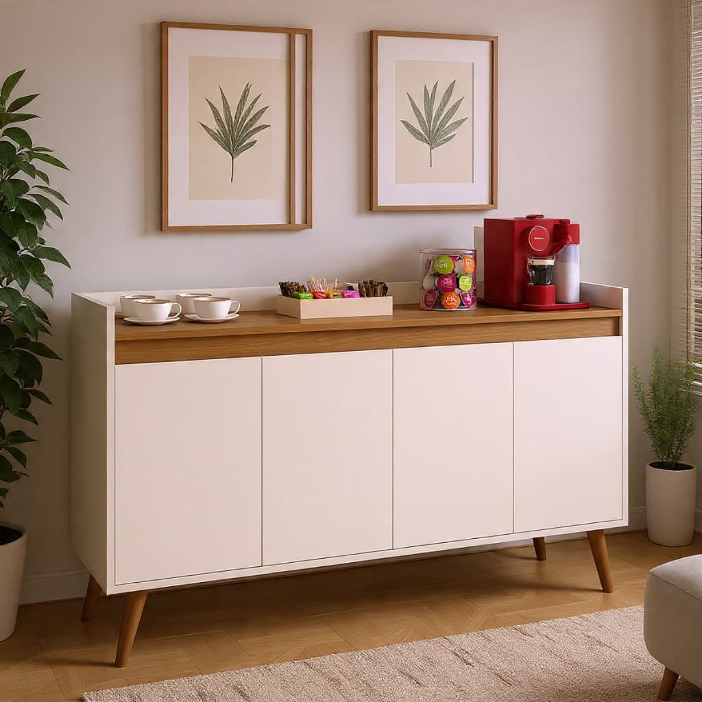 Aparador Buffet Sala Hall De Entrada Cantinho Do Café Retrô Prateleira Interna Lívia 2,3,4 Portas