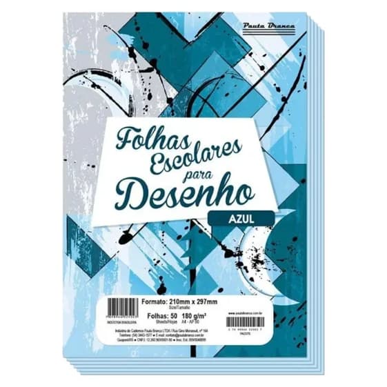 Folhas para Desenho Azul 180g Pauta Branca Papel Escolar Premium - Pacote 50 Folhas